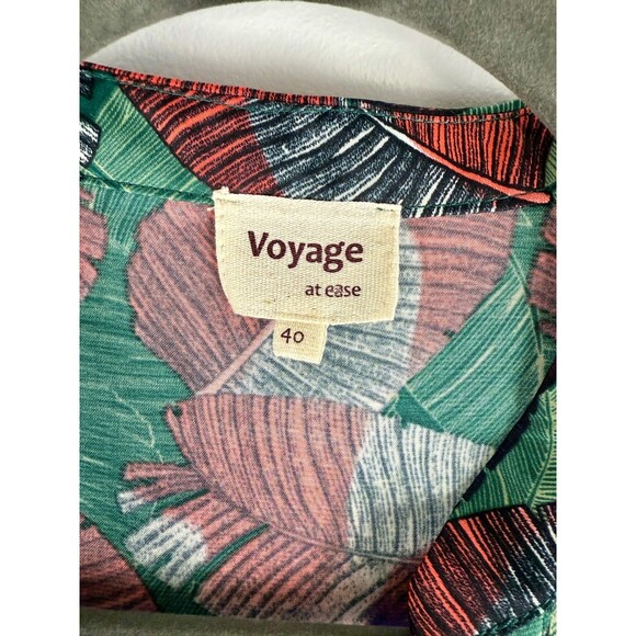 Voyage at Ease Layered Leaf Print Shirt Dress Red & Green Size 8 - Picture 2 of 16